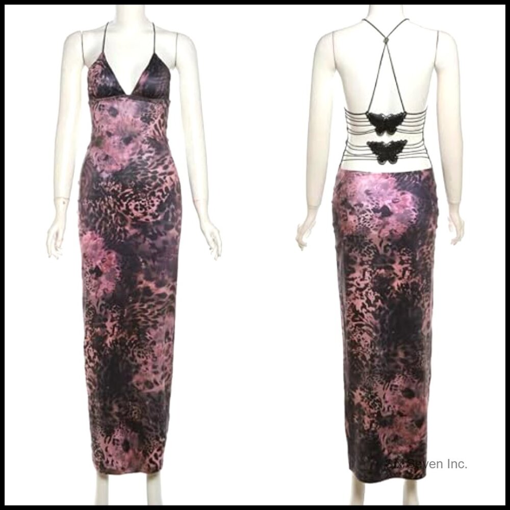 Polyester Elastane Maxi Dress Backless Bodycon Cl… - image 5